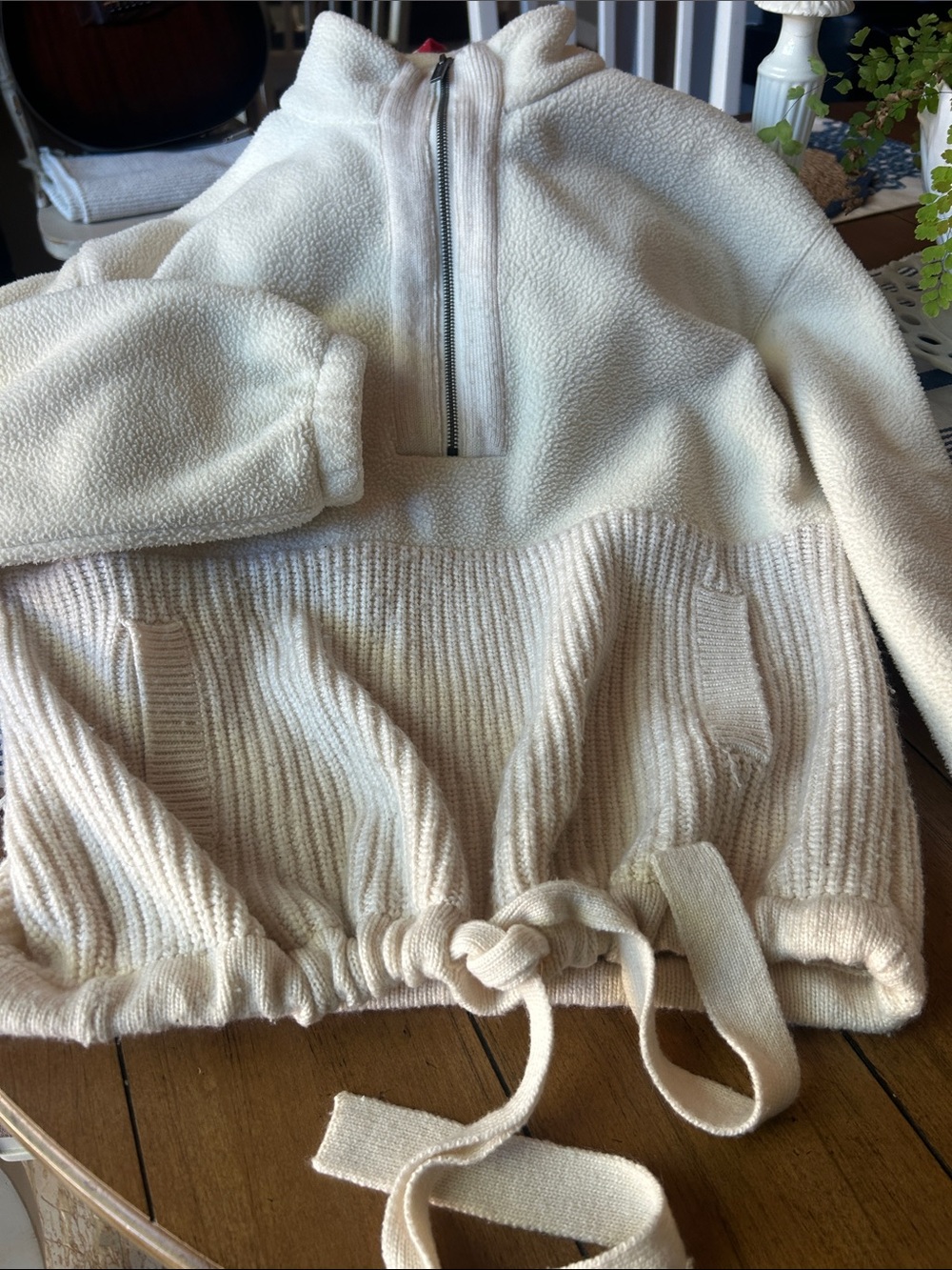 Splendid Cream Half-Zip Sherpa & Rib Knit Pullover S - Picture 5 of 6